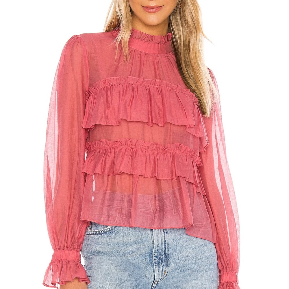Line & Dot Floresta Ruffle Tier Top in Ruby Size S